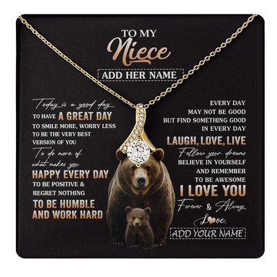 Alluring Beauty Necklace 18K Yellow Gold Finish | 1 | Personalized To My Niece Bear Necklace From Aunt Uncle Auntie Every Day Laugh Love Live Niece Birthday Gifts Graduation Christmas Custom Gift Box Message Card | https://teecentury.
