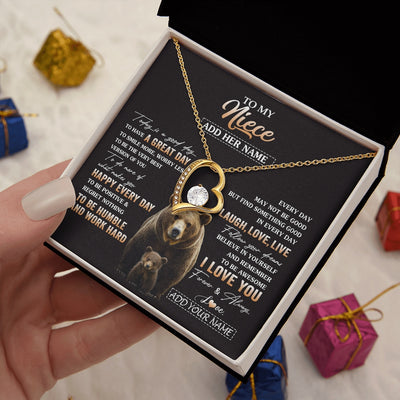 Forever Love Necklace 18K Yellow Gold Finish | 2 | Personalized To My Niece Bear Necklace From Aunt Uncle Auntie Every Day Laugh Love Live Niece Birthday Gifts Graduation Christmas Custom Gift Box Message Card | https://teecentury.