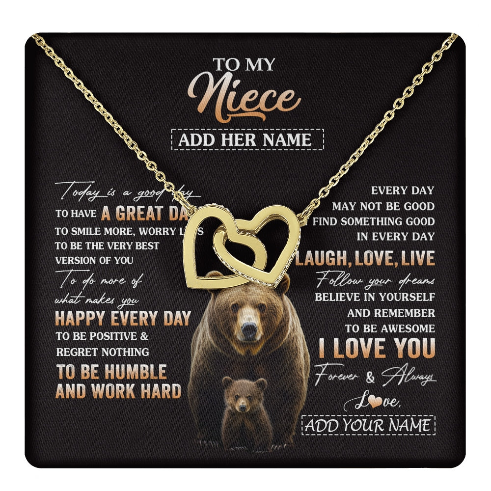 Interlocking Hearts Necklace 18K Yellow Gold Finish | 1 | Personalized To My Niece Bear Necklace From Aunt Uncle Auntie Every Day Laugh Love Live Niece Birthday Gifts Graduation Christmas Custom Gift Box Message Card | https://teecentury.