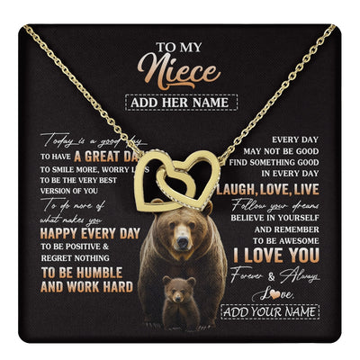 Interlocking Hearts Necklace 18K Yellow Gold Finish | 1 | Personalized To My Niece Bear Necklace From Aunt Uncle Auntie Every Day Laugh Love Live Niece Birthday Gifts Graduation Christmas Custom Gift Box Message Card | https://teecentury.