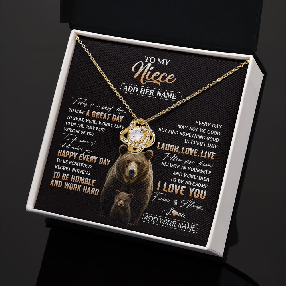 Love Knot Necklace 18K Yellow Gold Finish | 2 | Personalized To My Niece Bear Necklace From Aunt Uncle Auntie Every Day Laugh Love Live Niece Birthday Gifts Graduation Christmas Custom Gift Box Message Card | https://teecentury.