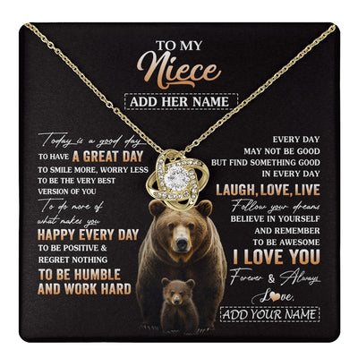 Love Knot Necklace 18K Yellow Gold Finish | 1 | Personalized To My Niece Bear Necklace From Aunt Uncle Auntie Every Day Laugh Love Live Niece Birthday Gifts Graduation Christmas Custom Gift Box Message Card | https://teecentury.