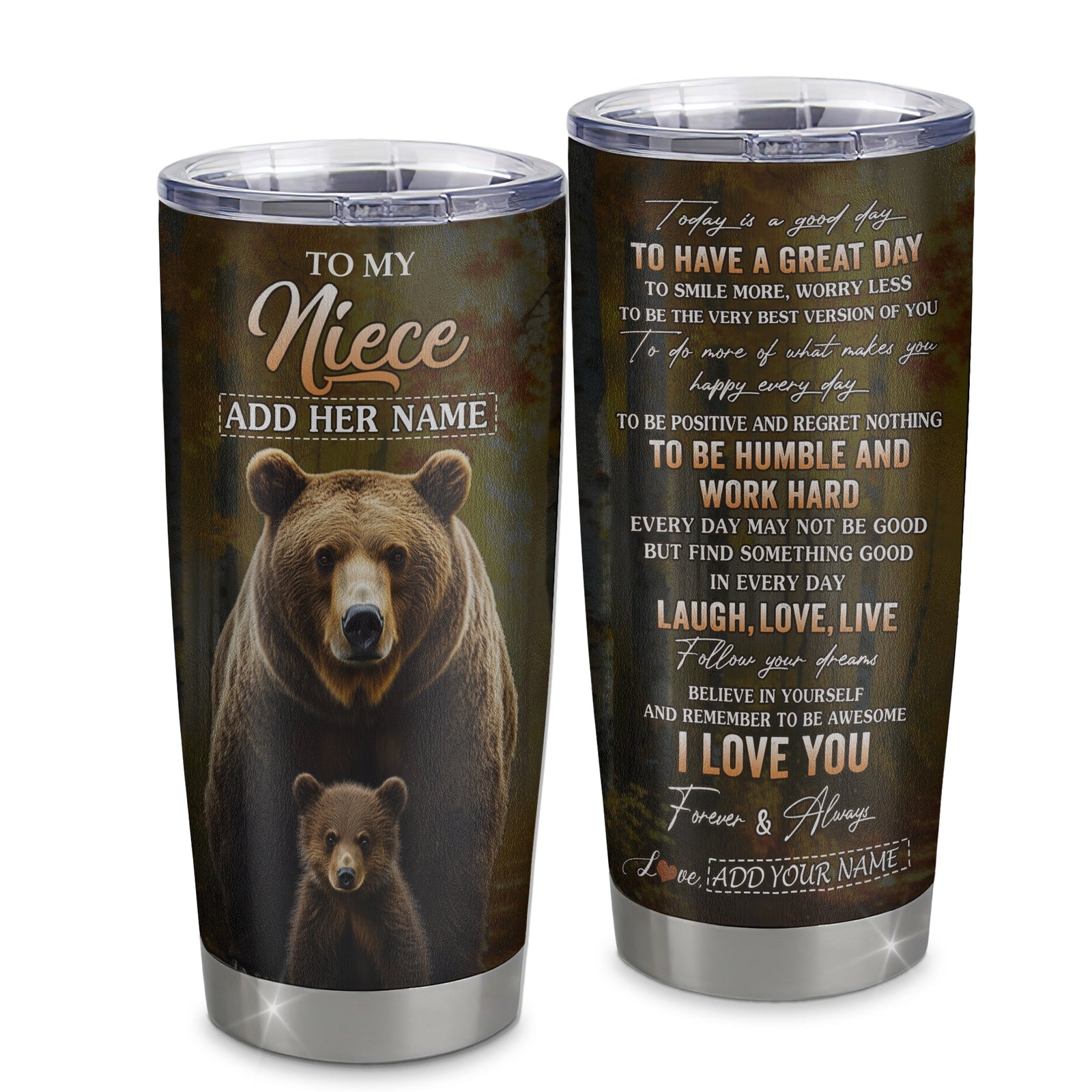 Personalized To My Niece Bear Tumbler From Aunt Uncle Auntie Every Day Laugh Love Live Niece Birthday Gifts Graduation Christmas Custom Stainless Steel Travel Mug | teecentury