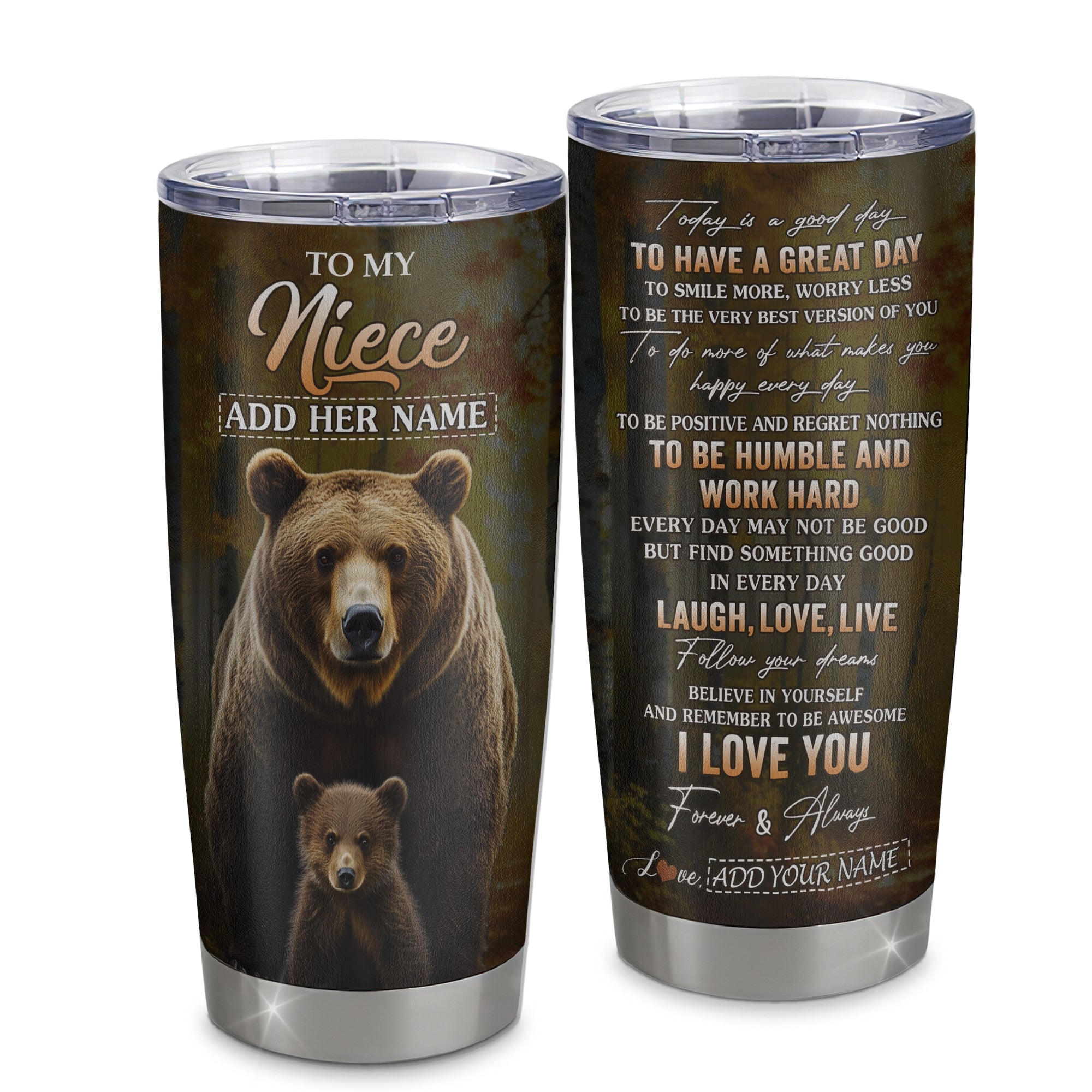 Personalized To My Niece Bear Tumbler From Aunt Uncle Auntie Every Day Laugh Love Live Niece Birthday Gifts Graduation Christmas Custom Stainless Steel Travel Mug | teecentury