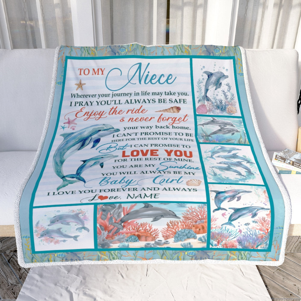 Personalized To My Niece Blanket Dolphin from Aunt Uncle Mom My Sunshine Baby Girl Niece Birthday Christmas Gift Customized Bed Fleece Throw Blanket Blanket | Teecentury.com