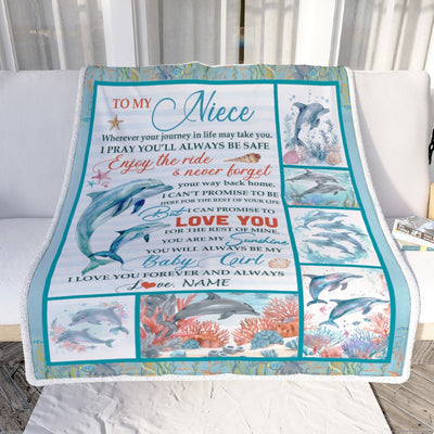 Personalized To My Niece Blanket Dolphin from Aunt Uncle Mom My Sunshine Baby Girl Niece Birthday Christmas Gift Customized Bed Fleece Throw Blanket Blanket | Teecentury.com