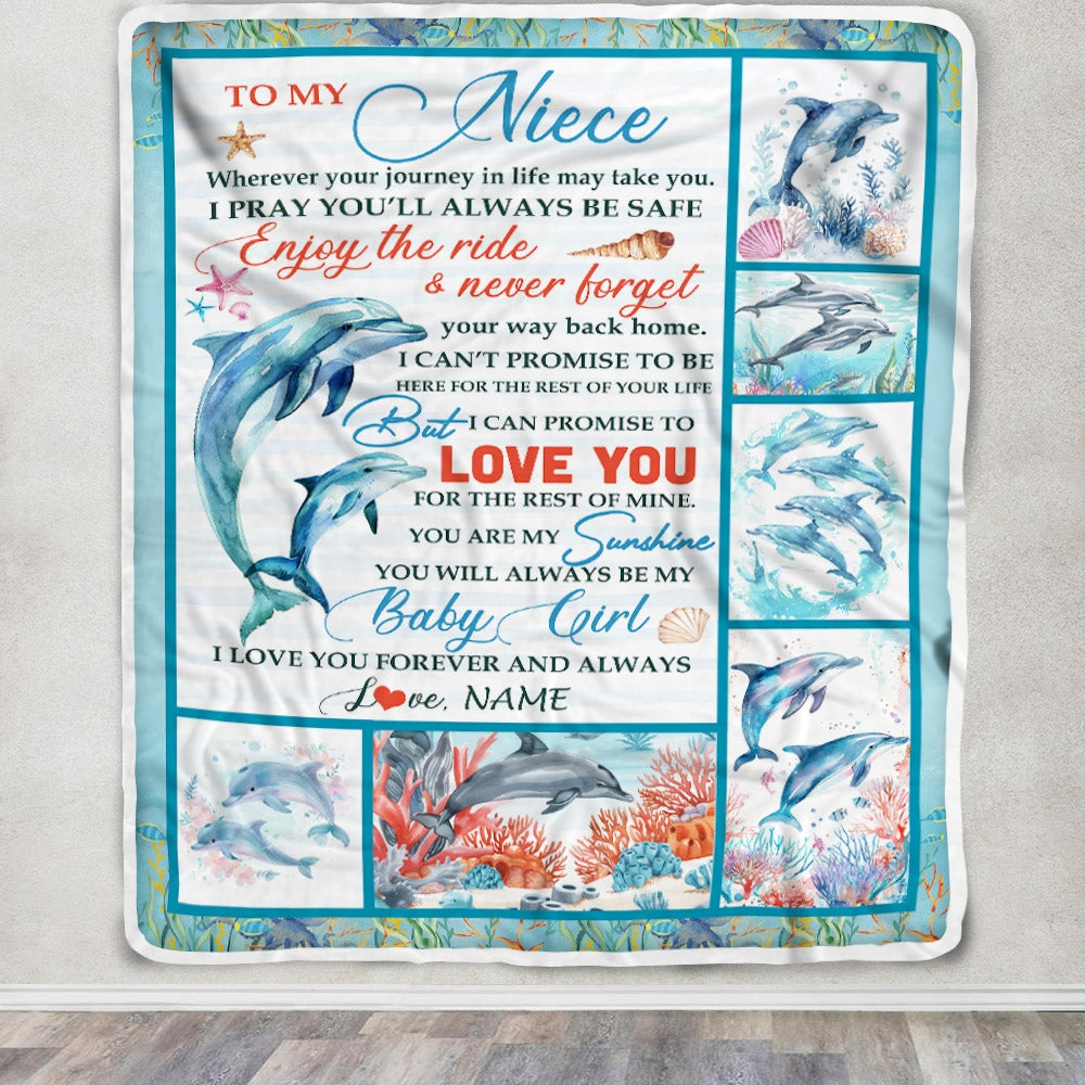 Personalized To My Niece Blanket Dolphin from Aunt Uncle Mom My Sunshine Baby Girl Niece Birthday Christmas Gift Customized Bed Fleece Throw Blanket Blanket | Teecentury.com