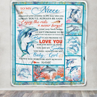 Personalized To My Niece Blanket Dolphin from Aunt Uncle Mom My Sunshine Baby Girl Niece Birthday Christmas Gift Customized Bed Fleece Throw Blanket Blanket | Teecentury.com