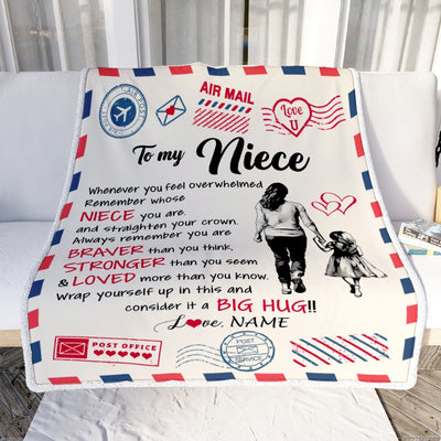 Personalized To My Niece Blanket From Aunt Auntie Braver Stronger Loved Airmail Niece Birthday Graduation Christmas Customized Bed Fleece Throw Blanket | teecentury