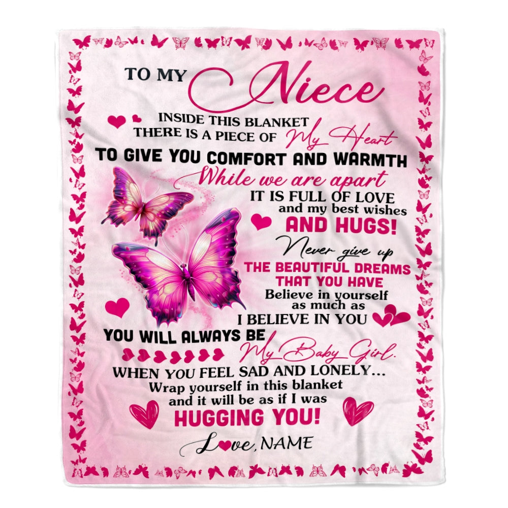 Personalized To My Niece Blanket From Aunt Auntie Butterfly Inside This Blanket Niece Birthday Graduation Thanksgiving Christmas Customized Fleece Blanket | teecentury