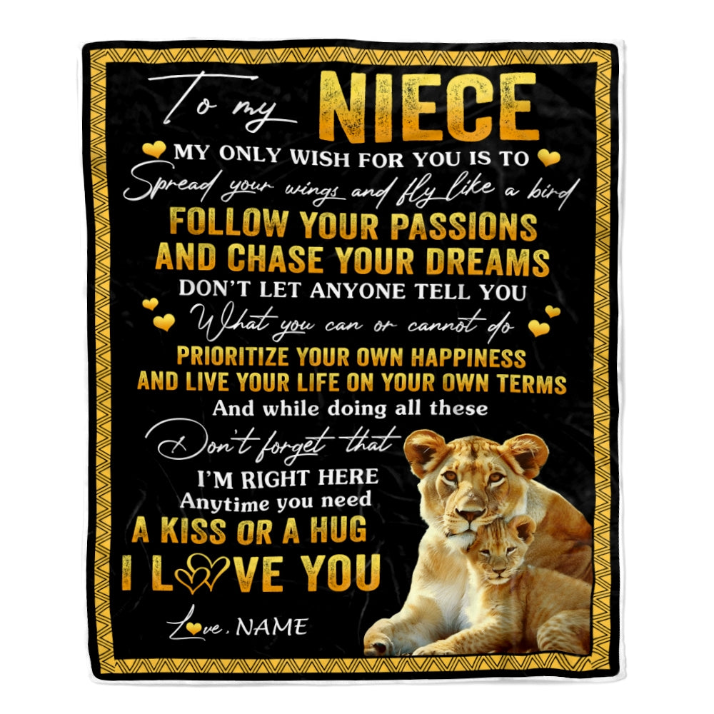 Personalized To My Niece Blanket From Aunt Auntie Lion My Only Wish For You Niece Birthday Graduation Christmas Customized Bed Fleece Throw Blanket | teecentury