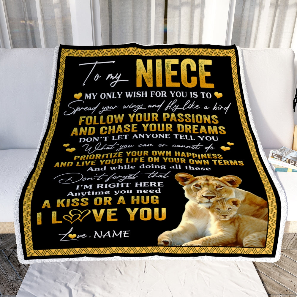 Personalized To My Niece Blanket From Aunt Auntie Lion My Only Wish For You Niece Birthday Graduation Christmas Customized Bed Fleece Throw Blanket | teecentury