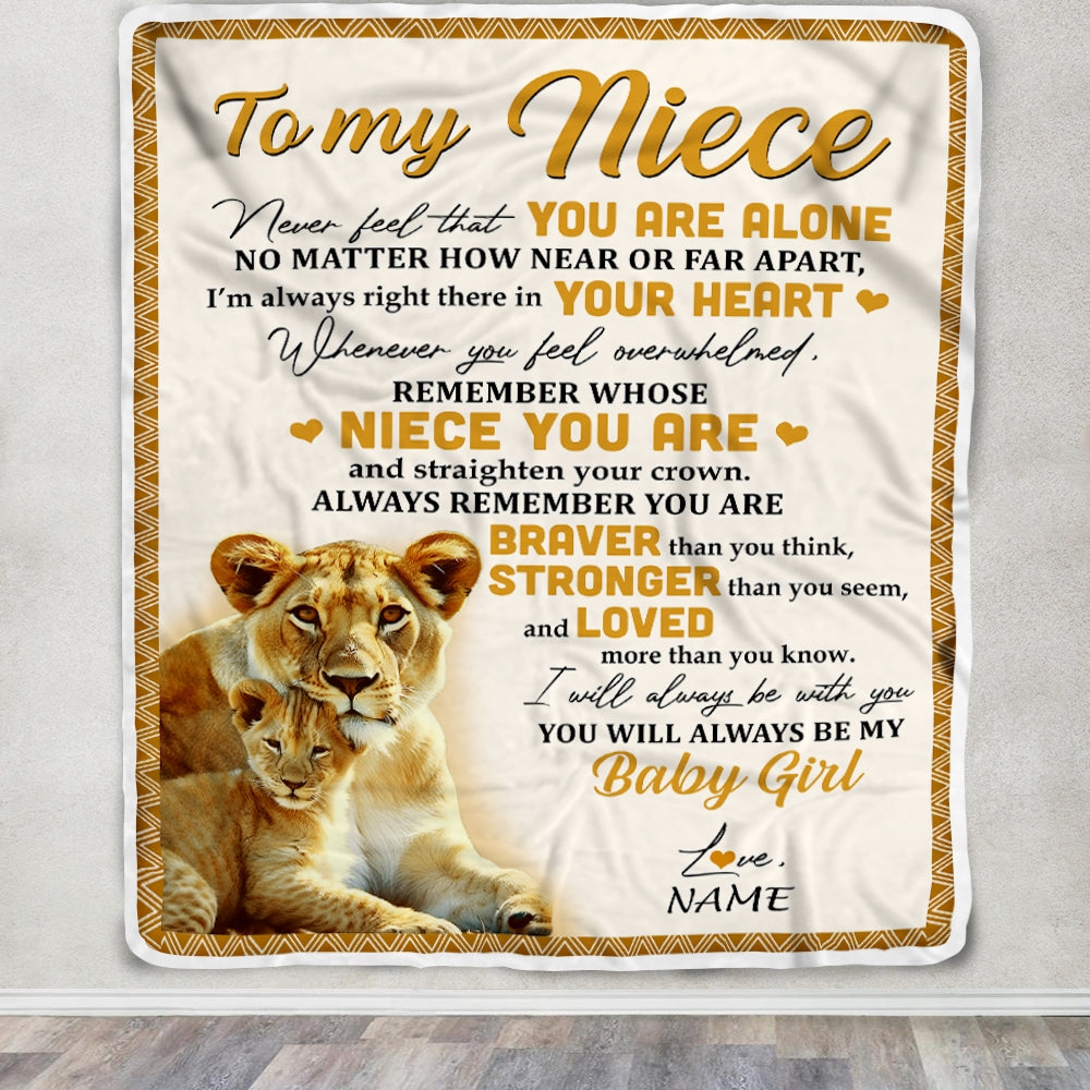 Personalized To My Niece Blanket From Aunt Auntie Lion Never Feel That You Are Alone Great Niece Birthday Graduation Christmas Fleece Throw Blanket | teecentury