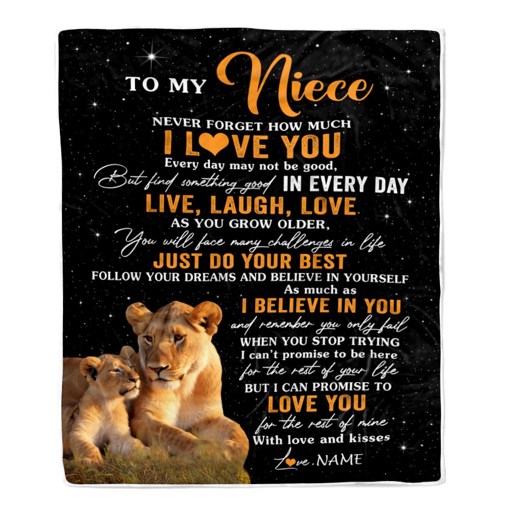 Personalized To My Niece Blanket From Aunt Auntie Live Laugh Love Lion Niece Birthday Gifts Positive Graduation Christmas Customized Fleece Throw Blanket | teecentury