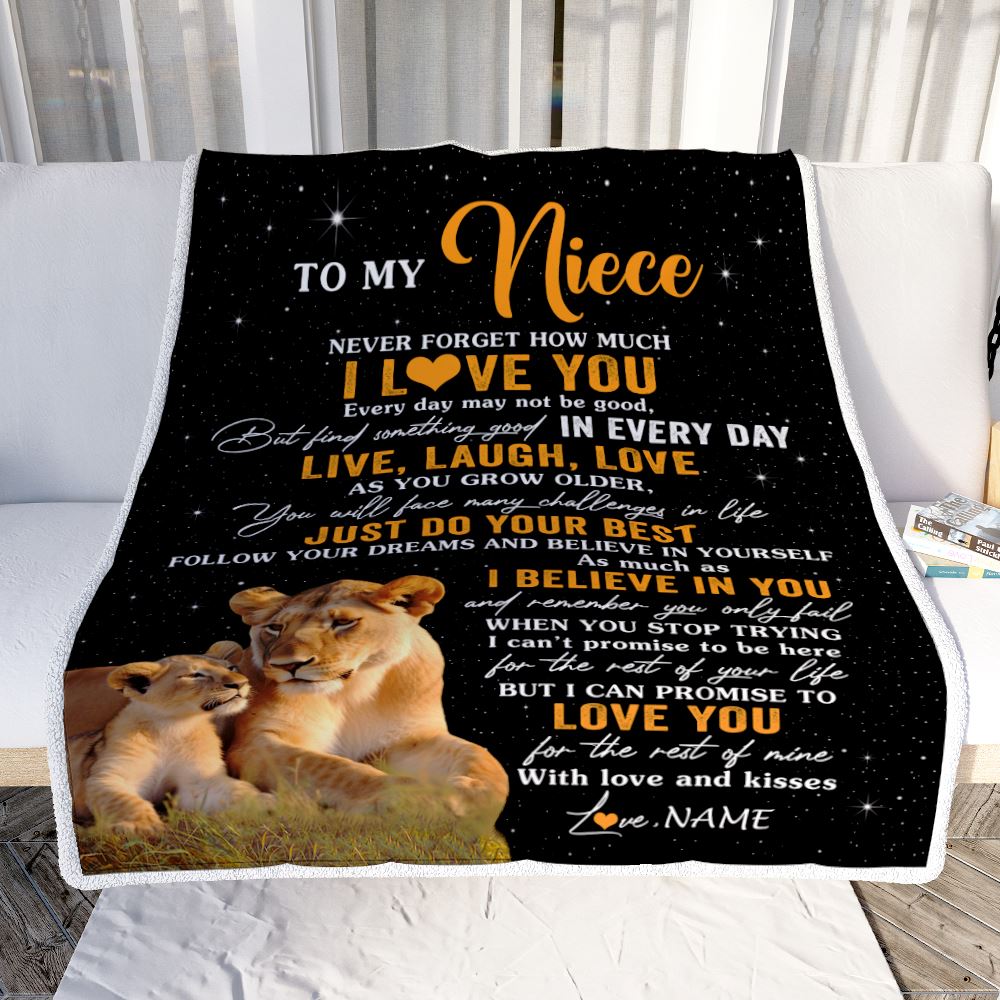 Personalized To My Niece Blanket From Aunt Auntie Live Laugh Love Lion Niece Birthday Gifts Positive Graduation Christmas Customized Fleece Throw Blanket | teecentury