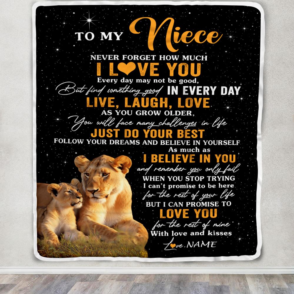 Personalized To My Niece Blanket From Aunt Auntie Live Laugh Love Lion Niece Birthday Gifts Positive Graduation Christmas Customized Fleece Throw Blanket | teecentury