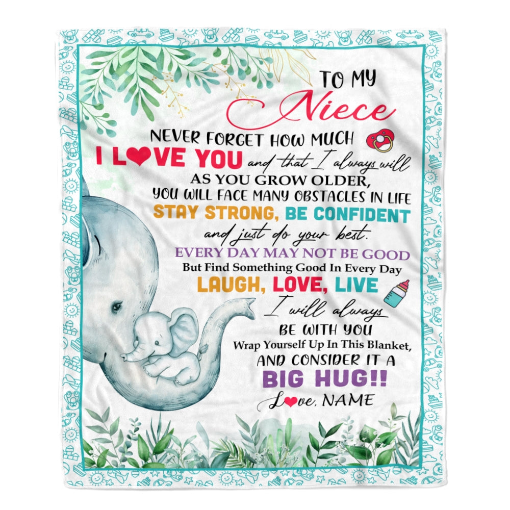 Personalized To My Niece Blanket From Aunt Auntie Never Forget I Love You Elephant Baby Girl Niece Birthday Christmas Customized Fleece Throw Blanket | teecentury