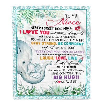 Personalized To My Niece Blanket From Aunt Auntie Never Forget I Love You Elephant Baby Girl Niece Birthday Christmas Customized Fleece Throw Blanket | teecentury