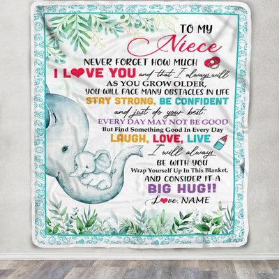 Personalized To My Niece Blanket From Aunt Auntie Never Forget I Love You Elephant Baby Girl Niece Birthday Christmas Customized Fleece Throw Blanket | teecentury