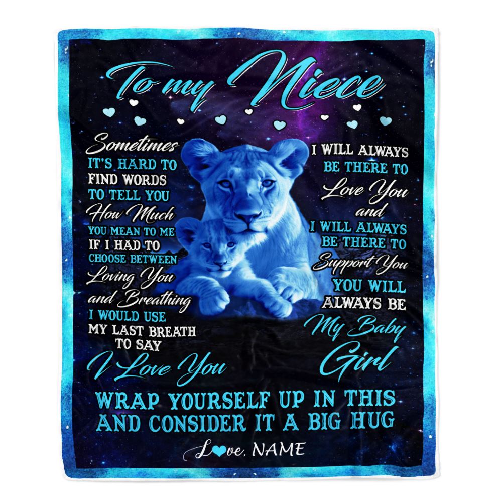Personalized To My Niece Blanket From Aunt Auntie Sometimes It's Hard Lion Niece Gift Birthday Graduation Christmas Custom Customized Fleece Throw Blanket | teecentury