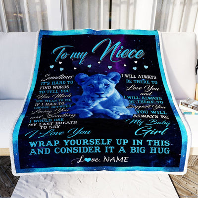 Personalized To My Niece Blanket From Aunt Auntie Sometimes It's Hard Lion Niece Gift Birthday Graduation Christmas Custom Customized Fleece Throw Blanket | teecentury