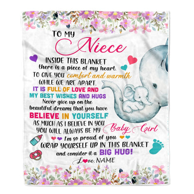 Personalized To My Niece Blanket From Aunt Auntie Titi It A Big Hug Elephant Baby Niece Birthday Christmas Customized Bed Quilt Fleece Throw Blanket | teecentury