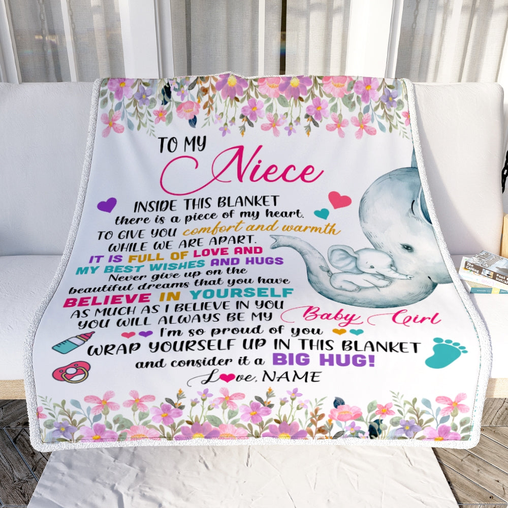 Personalized To My Niece Blanket From Aunt Auntie Titi It A Big Hug Elephant Baby Niece Birthday Christmas Customized Bed Quilt Fleece Throw Blanket | teecentury