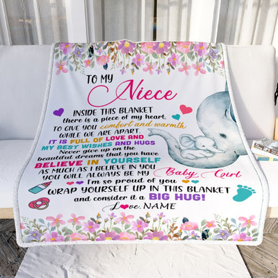 Personalized To My Niece Blanket From Aunt Auntie Titi It A Big Hug Elephant Baby Niece Birthday Christmas Customized Bed Quilt Fleece Throw Blanket | teecentury
