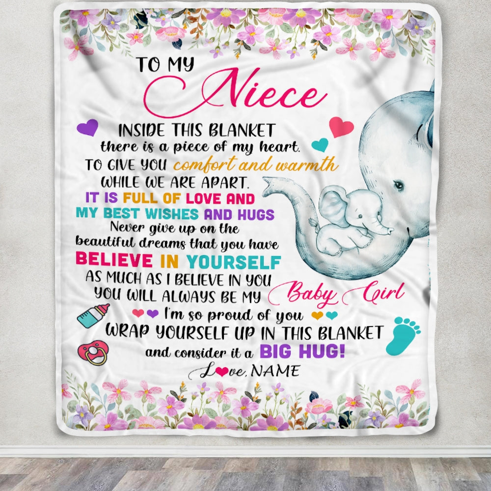 Personalized To My Niece Blanket From Aunt Auntie Titi It A Big Hug Elephant Baby Niece Birthday Christmas Customized Bed Quilt Fleece Throw Blanket | teecentury