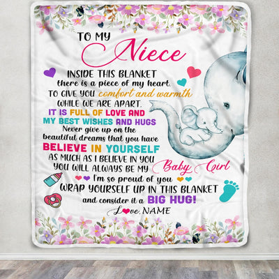 Personalized To My Niece Blanket From Aunt Auntie Titi It A Big Hug Elephant Baby Niece Birthday Christmas Customized Bed Quilt Fleece Throw Blanket | teecentury