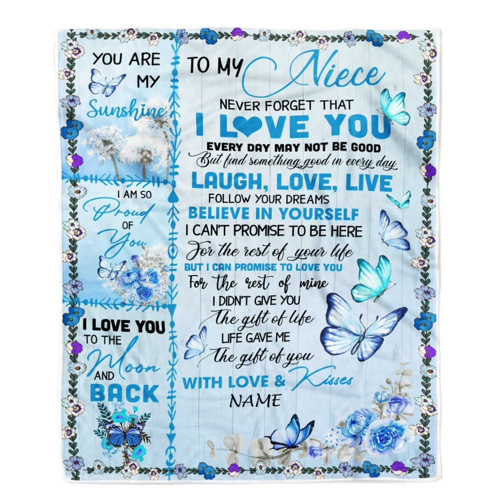 Personalized To My Niece Blanket From Aunt Auntie Uncle Bufterfly Never Forget That I Love You Niece Birthday Christmas Customized Bed Fleece Throw Blanket Blanket | Teecentury.com