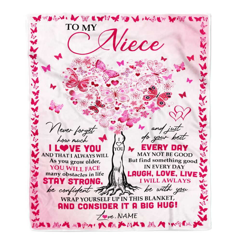 Personalized To My Niece Blanket From Aunt Auntie Uncle Butterfly Laugh Love Live Niece Birthday Christmas Customized Fleece Throw Blanket | teecentury