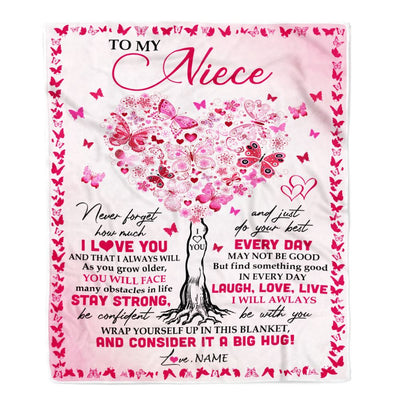 Personalized To My Niece Blanket From Aunt Auntie Uncle Butterfly Laugh Love Live Niece Birthday Christmas Customized Fleece Throw Blanket | teecentury