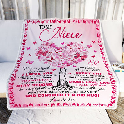 Personalized To My Niece Blanket From Aunt Auntie Uncle Butterfly Laugh Love Live Niece Birthday Christmas Customized Fleece Throw Blanket | teecentury