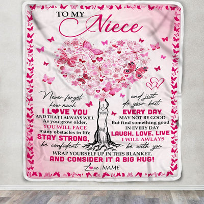Personalized To My Niece Blanket From Aunt Auntie Uncle Butterfly Laugh Love Live Niece Birthday Christmas Customized Fleece Throw Blanket | teecentury
