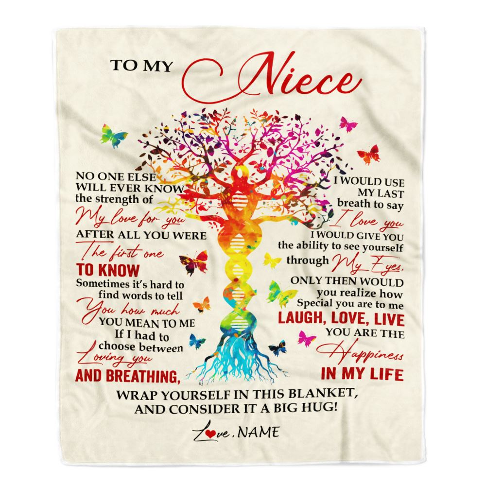 Personalized To My Niece Blanket From Aunt Auntie Uncle DNA Colorful Tree Niece Birthday Celebrating Graduation Christmas Customized Gift Fleece Throw Blanket | teecentury