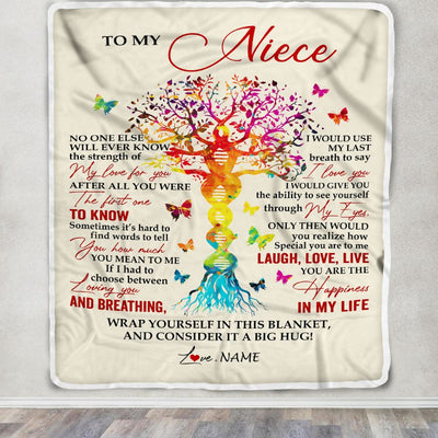 Personalized To My Niece Blanket From Aunt Auntie Uncle DNA Colorful Tree Niece Birthday Celebrating Graduation Christmas Customized Gift Fleece Throw Blanket | teecentury