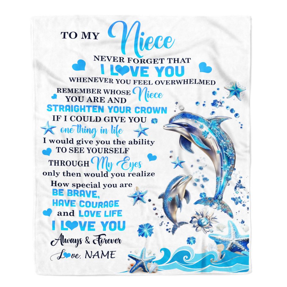 Personalized To My Niece Blanket From Aunt Auntie Uncle Dophin Never Forget I Love You Niece Birthday Christmas Graduation Customized Gift Fleece Blanket | teecentury