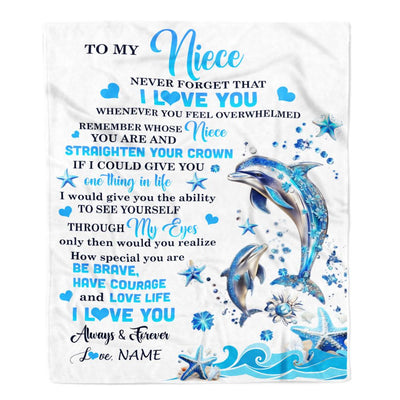 Personalized To My Niece Blanket From Aunt Auntie Uncle Dophin Never Forget I Love You Niece Birthday Christmas Graduation Customized Gift Fleece Blanket | teecentury