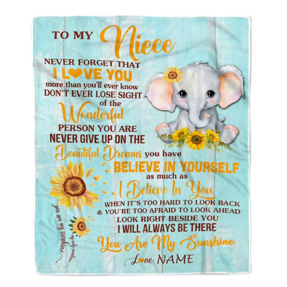 Personalized To My Niece Blanket From Aunt Auntie Uncle Elephant Sunflower Never Forget I Love You Niece Birthday Christmas Customized Fleece Blanket | teecentury