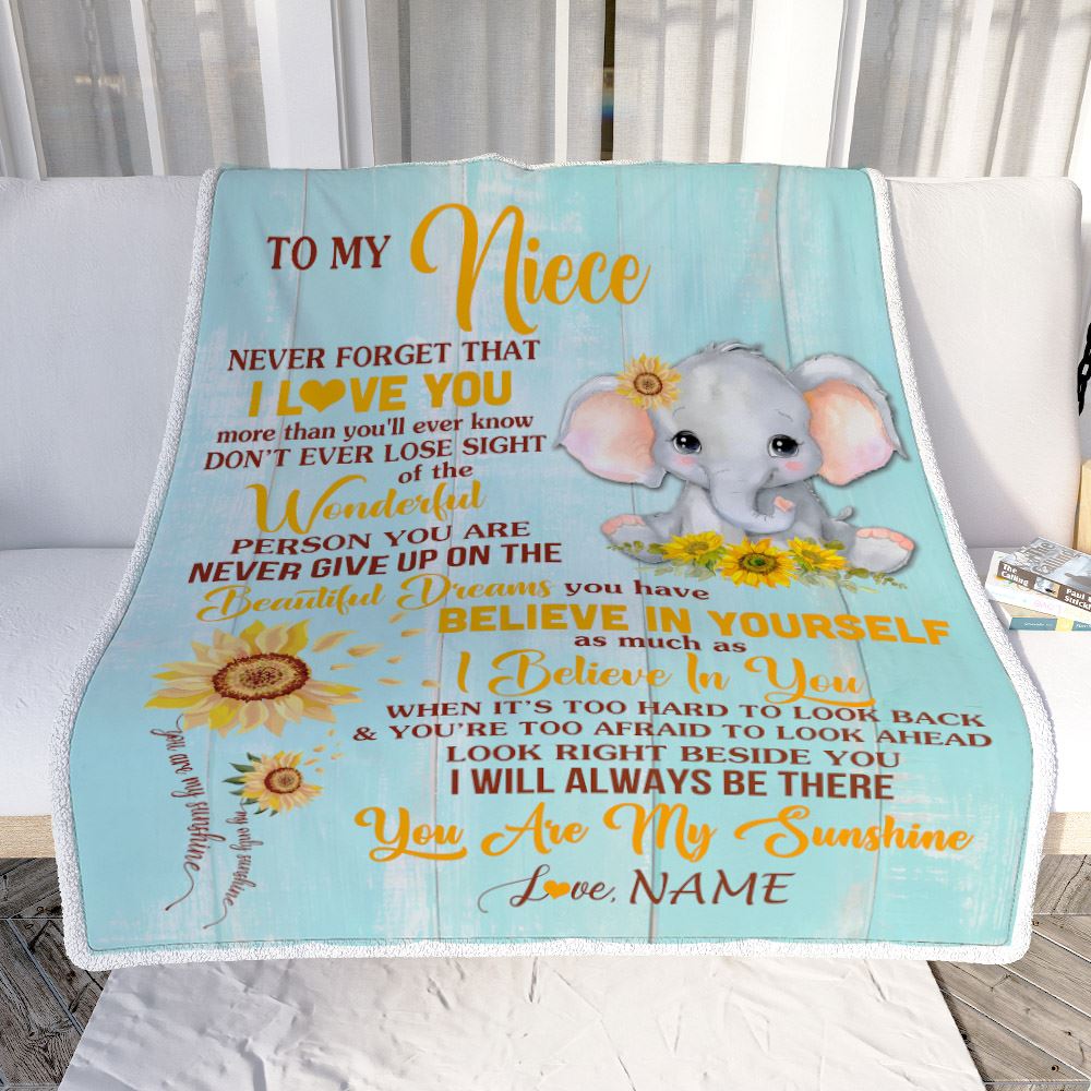 Personalized To My Niece Blanket From Aunt Auntie Uncle Elephant Sunflower Never Forget I Love You Niece Birthday Christmas Customized Fleece Blanket | teecentury