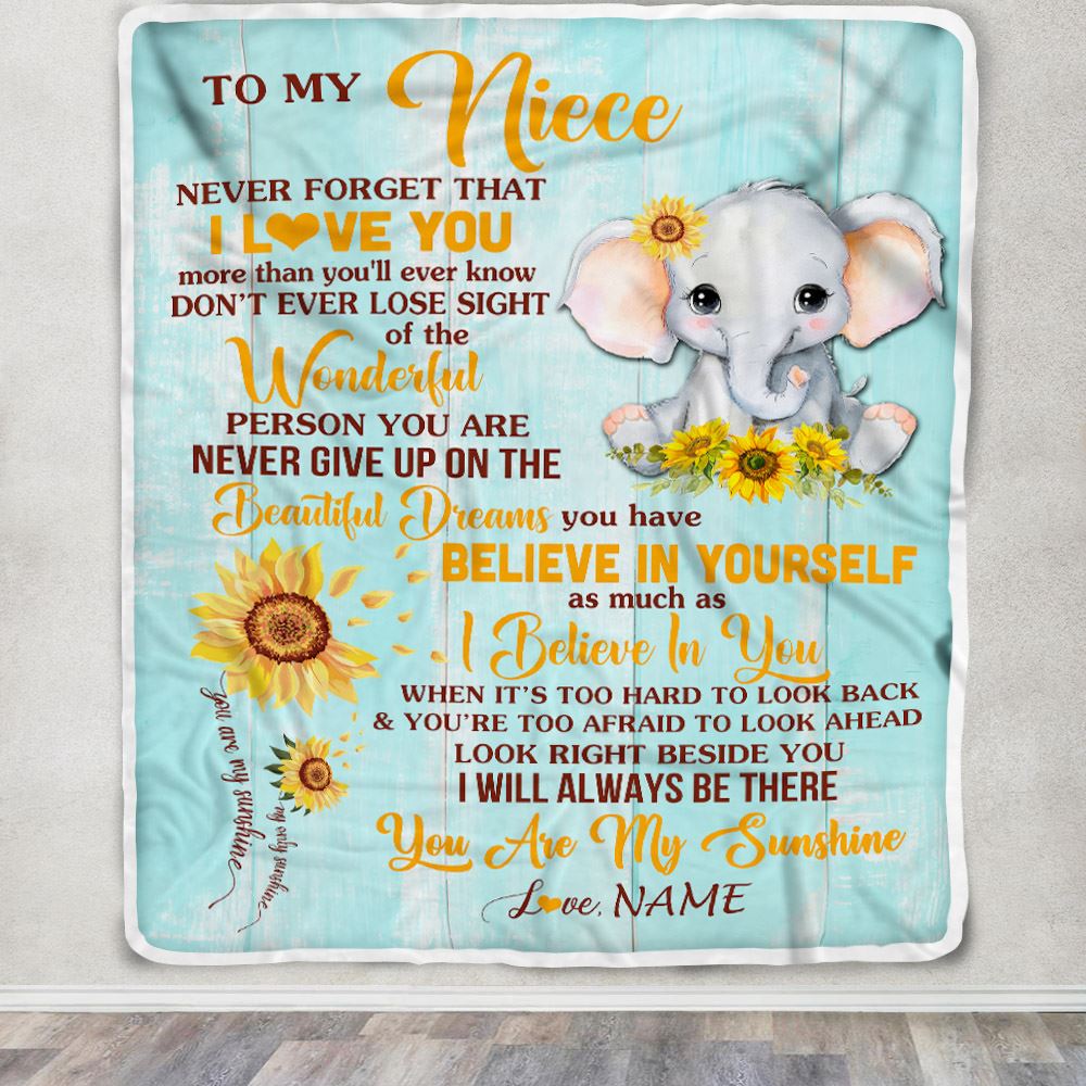 Personalized To My Niece Blanket From Aunt Auntie Uncle Elephant Sunflower Never Forget I Love You Niece Birthday Christmas Customized Fleece Blanket | teecentury