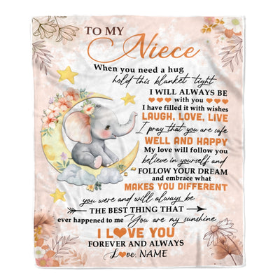 Personalized To My Niece Blanket From Aunt Auntie Uncle Flower Elephant Moon Niece Birthday Graduation Christmas Customized Fleece Throw Blanket | teecentury