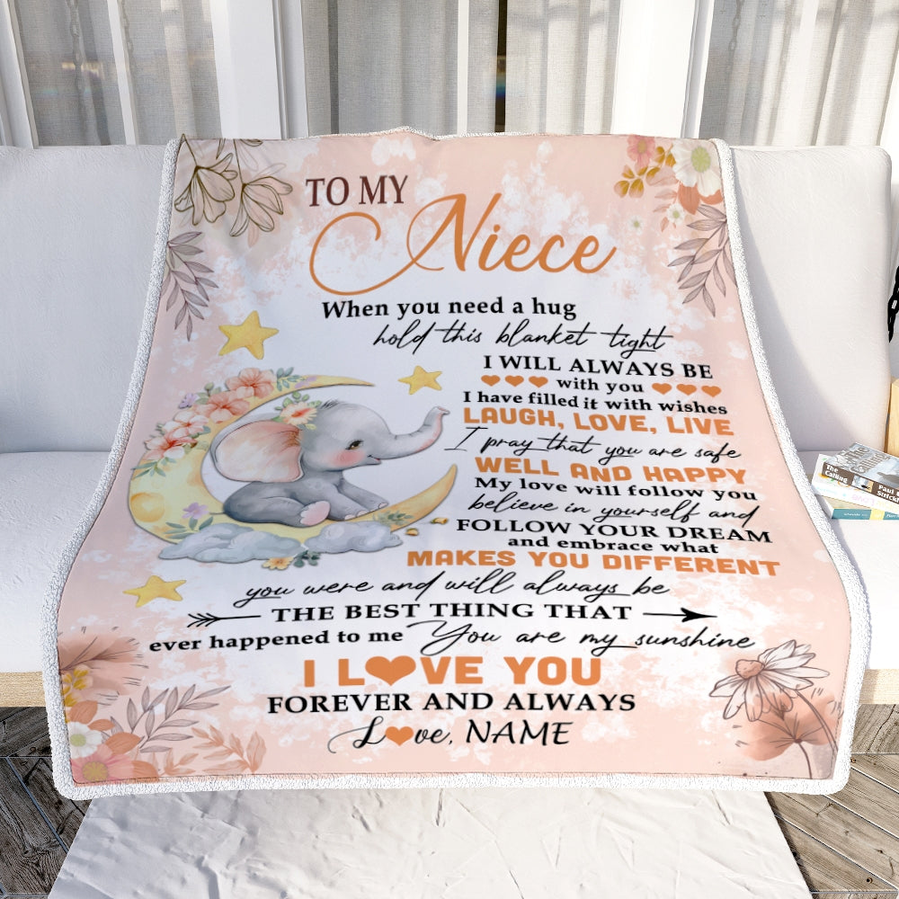 Personalized To My Niece Blanket From Aunt Auntie Uncle Flower Elephant Moon Niece Birthday Graduation Christmas Customized Fleece Throw Blanket | teecentury