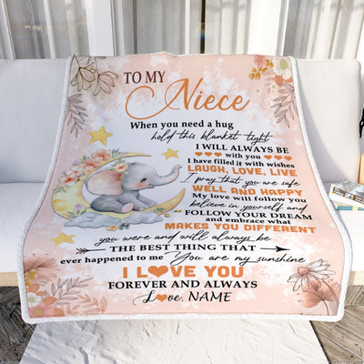 Personalized To My Niece Blanket From Aunt Auntie Uncle Flower Elephant Moon Niece Birthday Graduation Christmas Customized Fleece Throw Blanket | teecentury