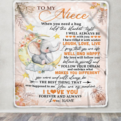 Personalized To My Niece Blanket From Aunt Auntie Uncle Flower Elephant Moon Niece Birthday Graduation Christmas Customized Fleece Throw Blanket | teecentury
