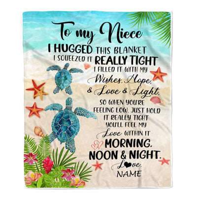 Personalized To My Niece Blanket From Aunt Auntie Uncle I Hugged This With Love Turtle Beach Niece Birthday Graduation Christmas Customized Fleece Blanket | teecentury