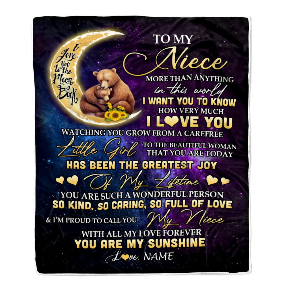 Personalized To My Niece Blanket From Aunt Auntie Uncle Positive Energy Encourage Brave Little Bear Birthday Christmas Customized Fleece Blanket Blanket | Teecentury.com