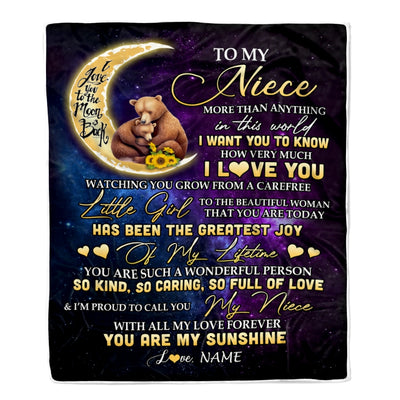 Personalized To My Niece Blanket From Aunt Auntie Uncle Positive Energy Encourage Brave Little Bear Birthday Christmas Customized Fleece Blanket Blanket | Teecentury.com