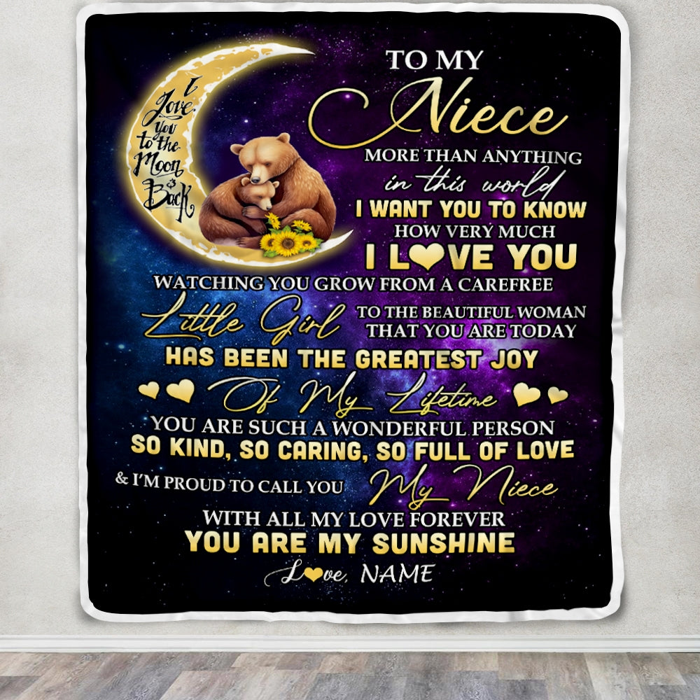 Personalized To My Niece Blanket From Aunt Auntie Uncle Positive Energy Encourage Brave Little Bear Birthday Christmas Customized Fleece Blanket Blanket | Teecentury.com